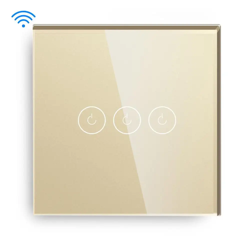 BSEED сенсорный выключатель Умный Wifi 3 банды умный переключатель стеклянный Переключатель белый черный золотой работает с Tuya Google - Цвет: Золотой