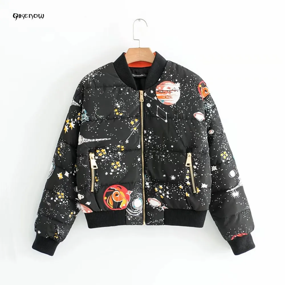 Парки Mujer 2018 Для женщин s зимние куртки MF-026 ЗВЕЗДНАЯ Печать Casaco Feminino Короткие Chaqueta