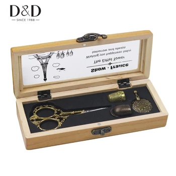 

4pcs/Set Portable Sewing Tools Box Vintage Sewing Scissors/Metal Thimble/Thread Cutting Knife Line Patchwork Tools New Year Gift