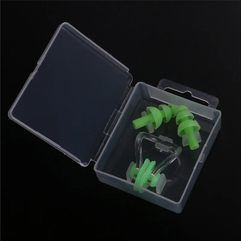 Взрослые затычки ушные для плавания набор зажим для носа для плавания силиконовые затычки для ушей водонепроницаемый защитный чехол затычки для ушей для дайвинга Прямая поставка - Цвет: Зеленый