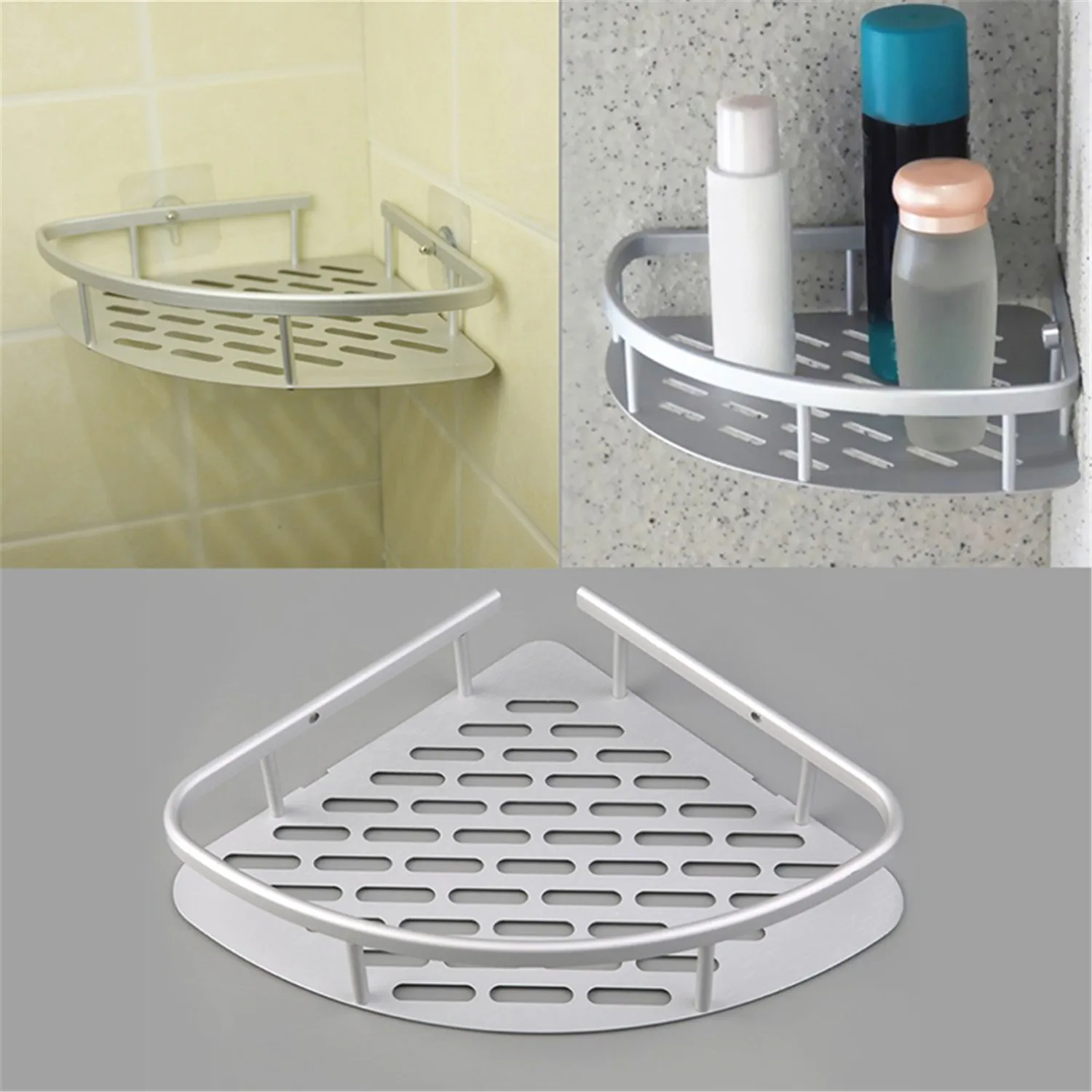 New Aluminum Triangular Shower Wall Mount Corner Shelf Rack Holder Storage Bathroom Organizer