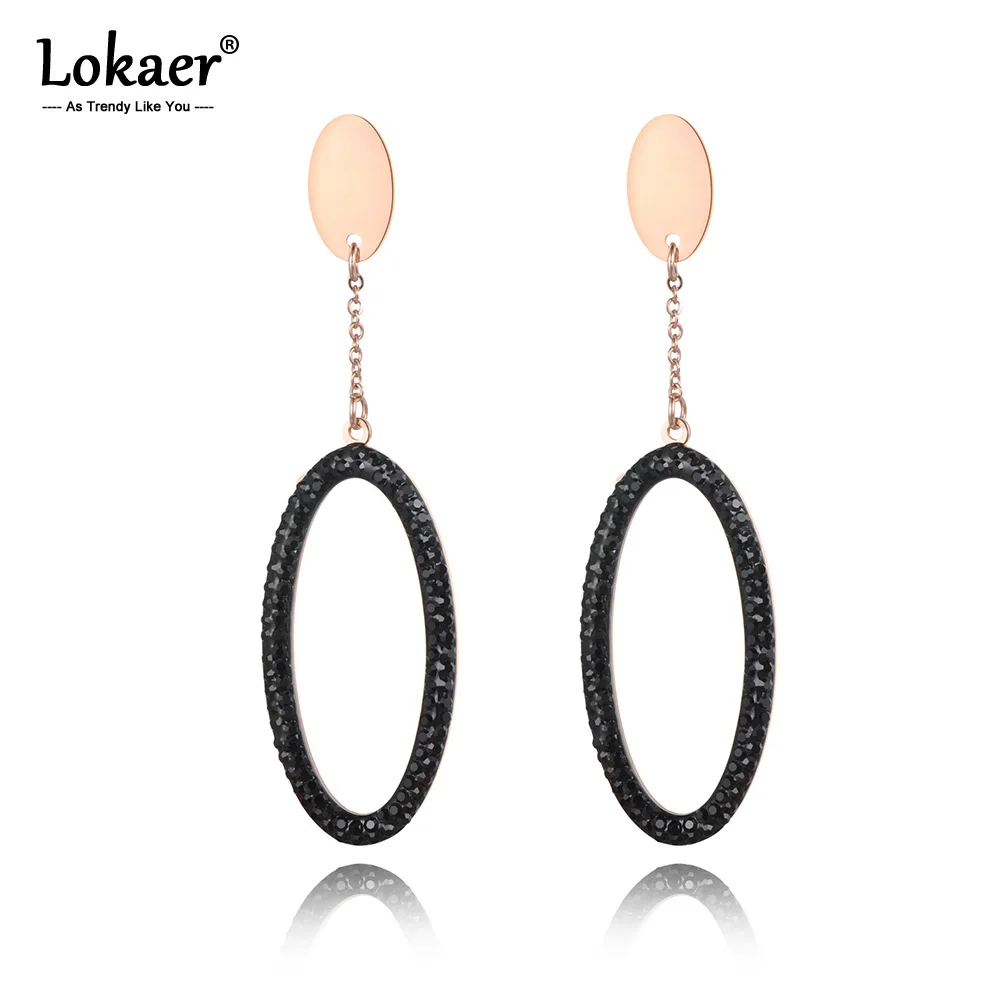 Lokaer модные ювелирные изделия розовое золото цвет серьги из нержавеющей стали Висячие глиняные белые/черные серьги с кристаллами для женщин E18458