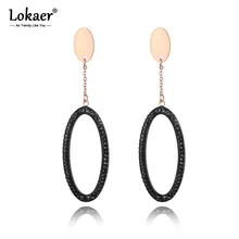 Lokaer модные ювелирные изделия розовое золото цвет серьги из нержавеющей стали Висячие глиняные белые/черные серьги с кристаллами для женщин E18458