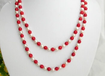 

huij 004815 natural round red coral pearl necklace AAA