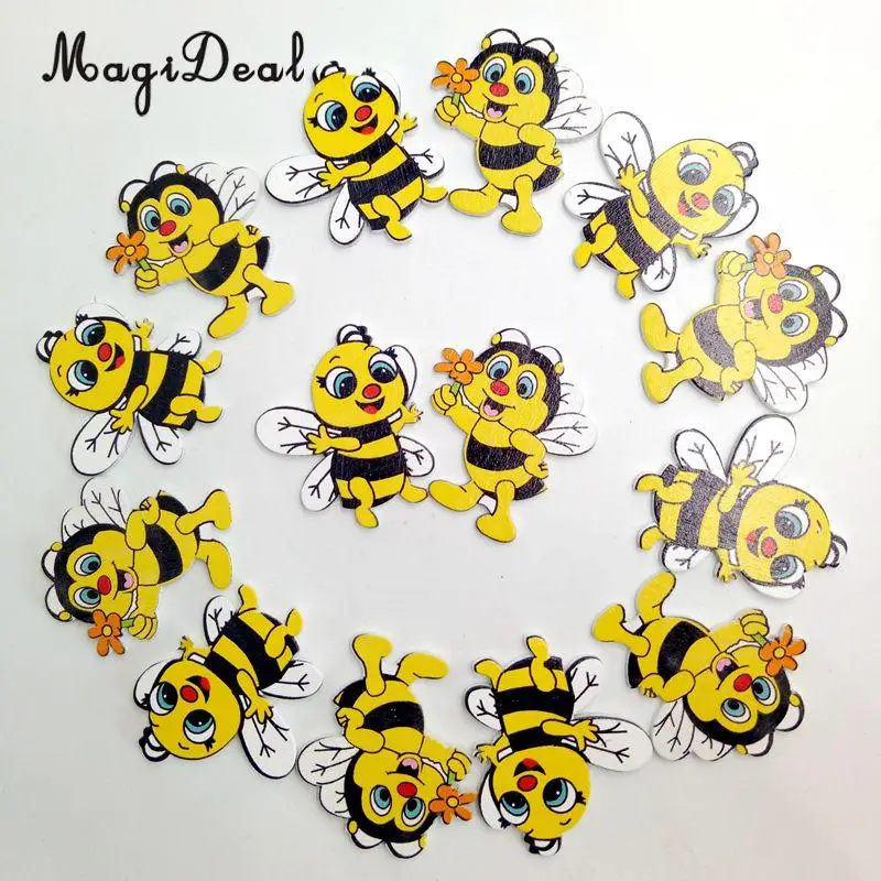 MagiDeal Cute 20Pcs Wooden Design Shapes Bee Embellishments for Scrapbooking Card Making DIY Craft Party Decoration Colorful 