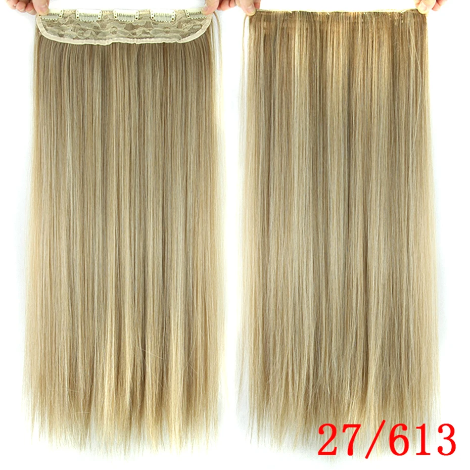 Soowee 60cm Long Straight Women Clip in Hair Extensions Black Brown High Tempreture Synthetic Hair Piece