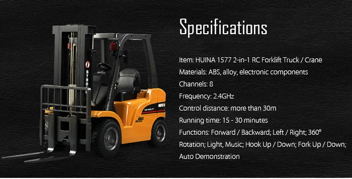 HuiNa Toys RC Car Forklift Truck 8 Channel 2.4G 110 RC Excavator C (1