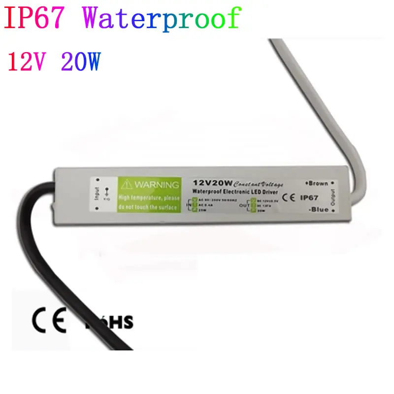 DC 12V 20W Waterproof ip67 Electronic LED Driver adapter outdoor use power supply led strip Lighting