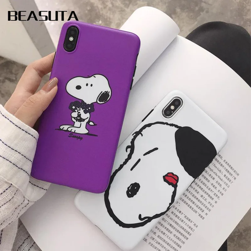 

Cute Cartoon Snoopys Phone Cases For iphone XS MAX XR X Case Purple Soft TPU Couple Matte Cover For iPhone 6 6s 7 8 Plus cover