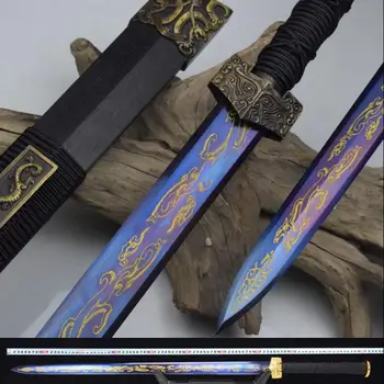 

Blue 1095 High Manganese Steel Gilt Blade Sharp Chinese Sword Han Dynasty Battle Jian Full Tang