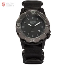 SHARK ARMY Full Steel 100m Waterproof Date Display Black Nylon Band Luminous Hands Reloj Mens Quartz Sports Wrist Watch /SAW193