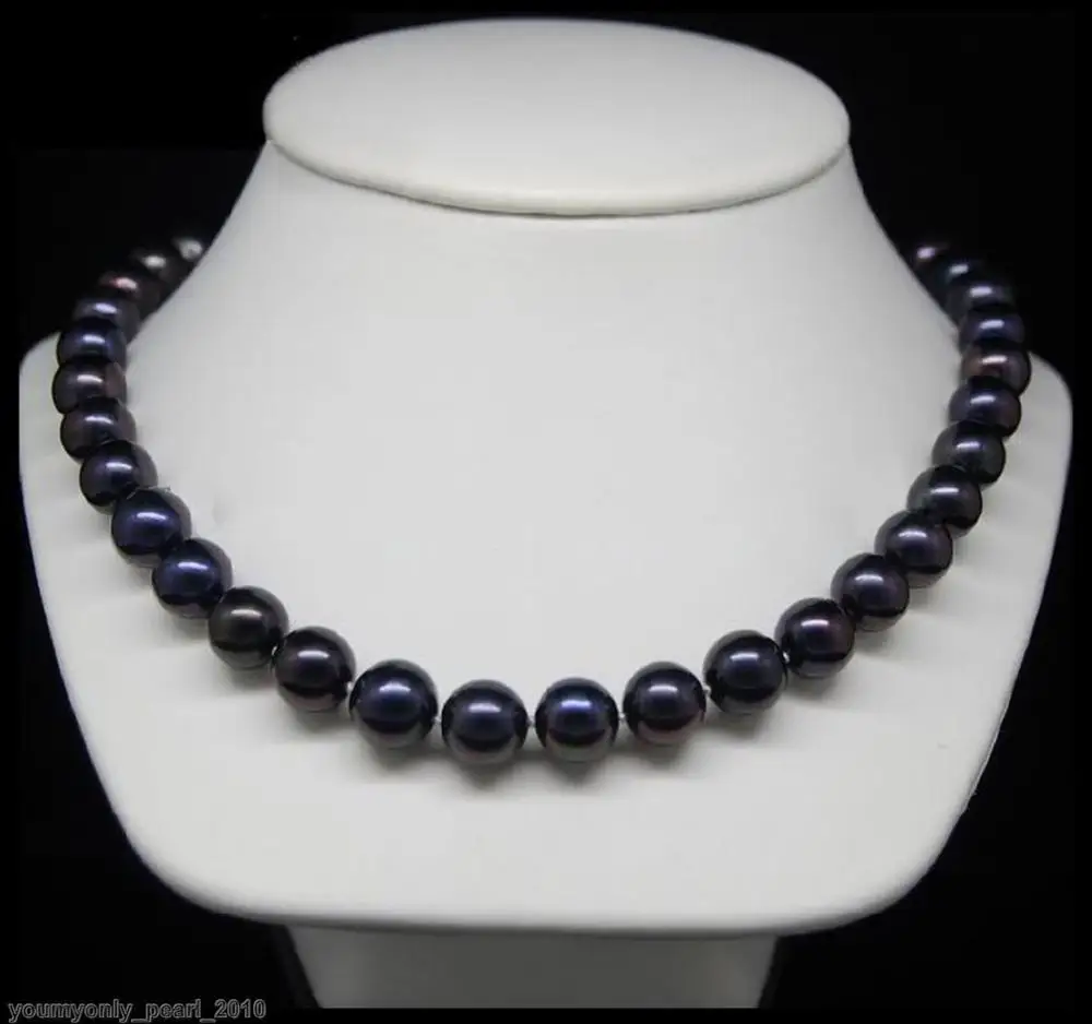 

925silver Yellow Gold Natural 9-10mm AAA+ Black Pearl Necklaces 18