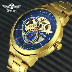 WINNER 2019 Ретро Винтажные Скелет автоматические механические часы мужские золотые римские цифры кожаные мужские часы на ремне лучший бренд
