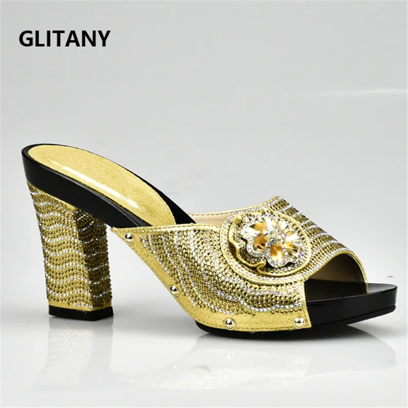 Gold Color Italian Lady Sexy High Heels Pumps Decorated