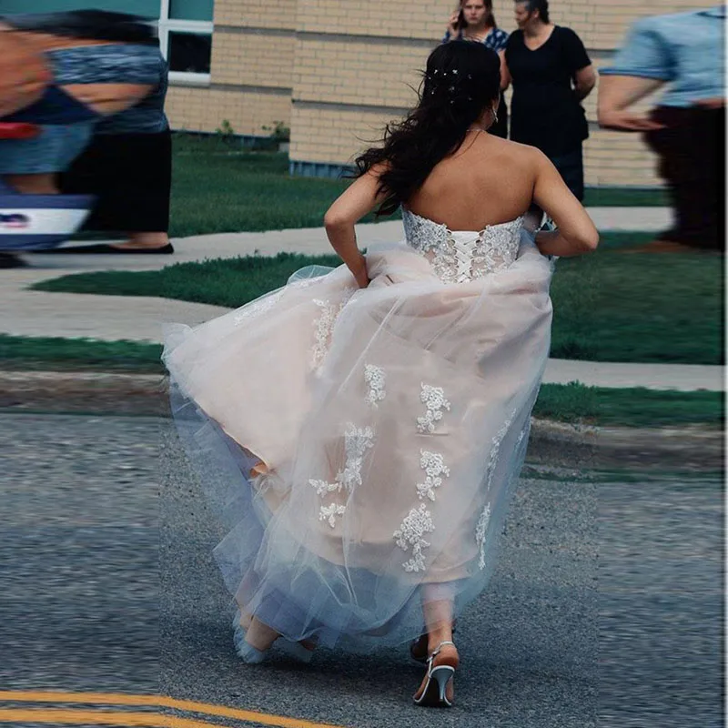 Свадебное платье с аппликацией, украшенное бусинами, на заказ, ТРАПЕЦИЕВИДНОЕ ПЛАТЬЕ для невесты, без рукавов, со шнуровкой сзади, белое свадебное платье