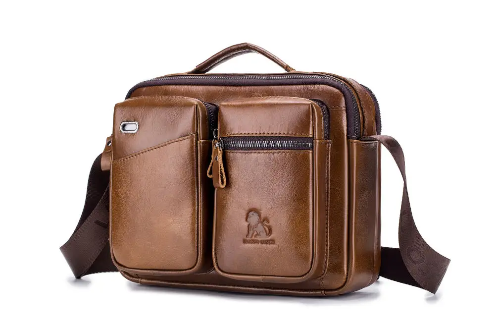 

LAOSHIZI LUOSEN Genuine Leather Business Messenger Bag Men Shoulder Bag Crossbody Bags Handbags
