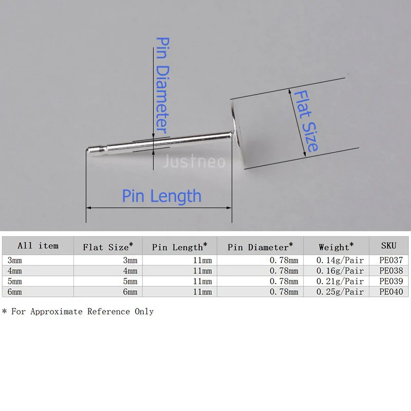 Boucles d'oreilles en argent regardé 925 avec sous-tête plate, tampon de 3/4/5/6mm Accessoires de boucles d'oreilles pour bijoux exécutifs, 1 paire