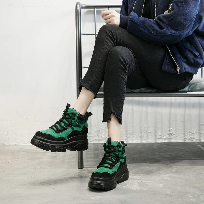 

Tleni Women Spring Autumn running Shoes High Top Sneakers Women Breathable Genuine Leather Platform Shoes Feminino ZK-39
