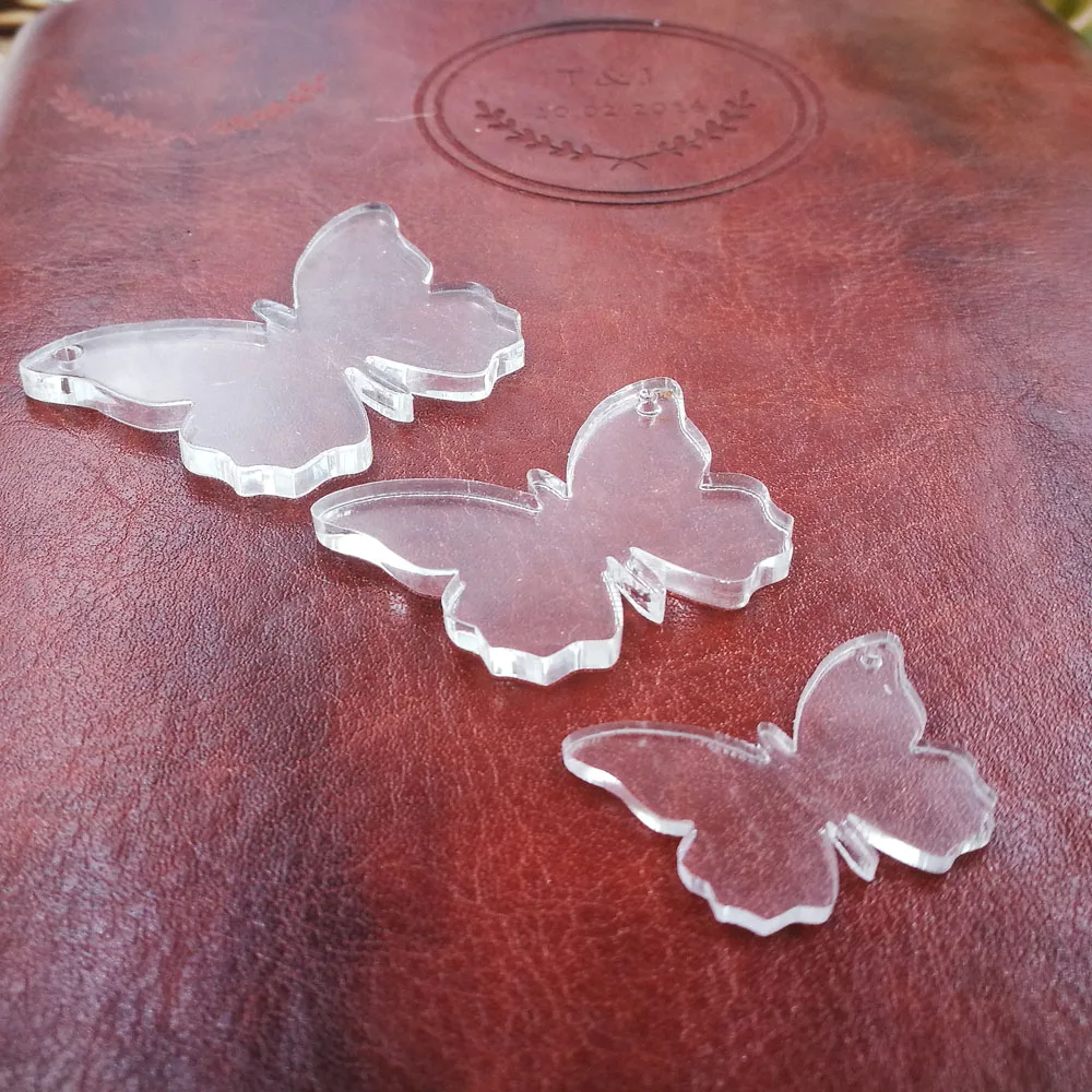 (50pcslot)One Hole Clear Blank Acrylic Keychains butterfly Blank Unfinished acrylic wedding crafts bulk scrapbooking card