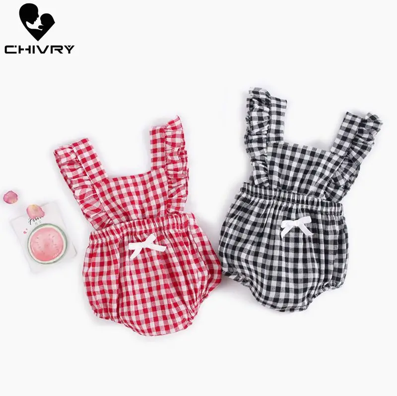 

Chivry 2019 Baby Girls Bodysuit Summer Sleeveless Plaid Bodysuits Cute Suspenders Jumpsuit Newborn Baby Playsuit Infant Clothes