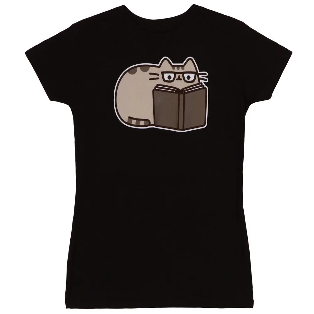 В KittenReading книга W/очки лицензированный Для женщин футболка для подростков черный