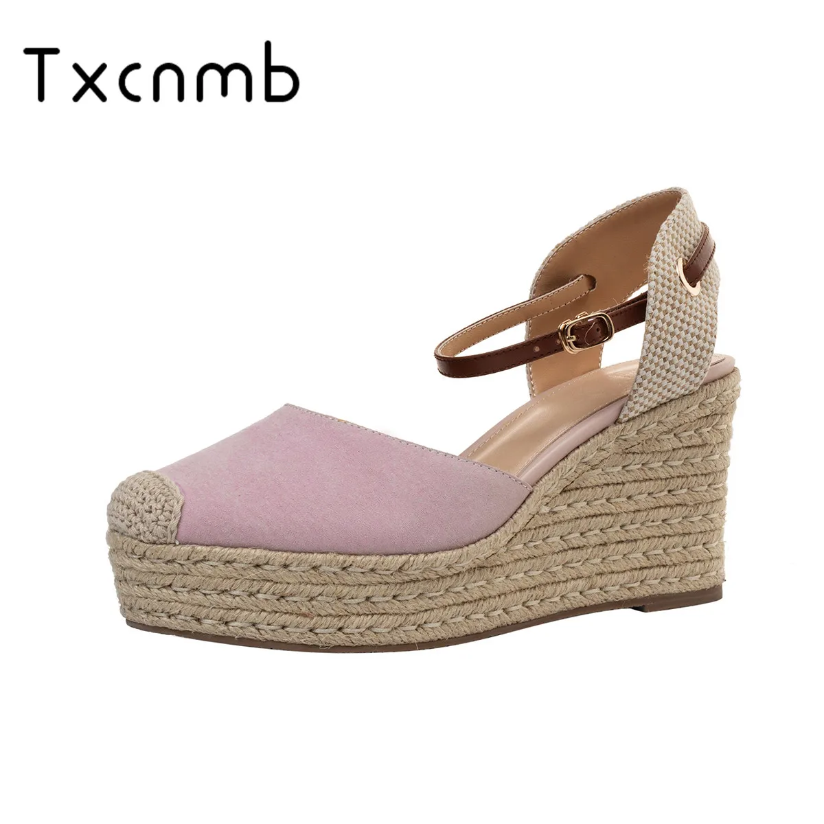 

TXCNMB 2019 Fashion high heel sandals Women Wedges Sheepskin Slip On Platforms wedding Shoes Woman Summer Women Sandals