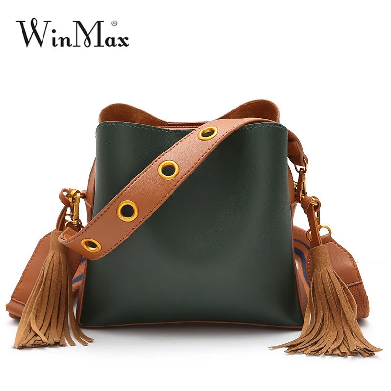 

Winmax Girls Fashion Beautiful Shouder Bags Ladies Designer Messenger Bucket Handbags for Women Totes Cross body Bag with Tassel