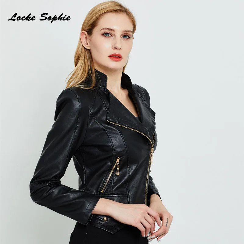 

Women's Plus size short jacket coats 2019 Autumn faux fur PU Leather Splicing zipper Irregular Jacket Skinny locomotive coats