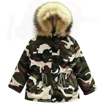 

2018 Camouflage Children's Cotton Jacket Long Thick Boy Winter Coat Kids Winter Jackets for Boy Outerwear Hoodeds Fur Collar