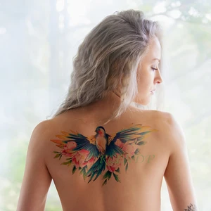 Водостойкая Временная тату-наклейка, птица, роза, искусственная тату флэш-тату, татуаж, сексуальный большой размер, тело, спина для девушек и женщин