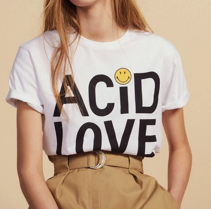 

2019 spring and summer new letter and Smiling face print women casual white cotton T-shirts tee
