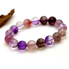 Натуральный разноцветный микс супер семь стрейч браслет Круглый Мелодия камень бусины 12 мм Три хребта