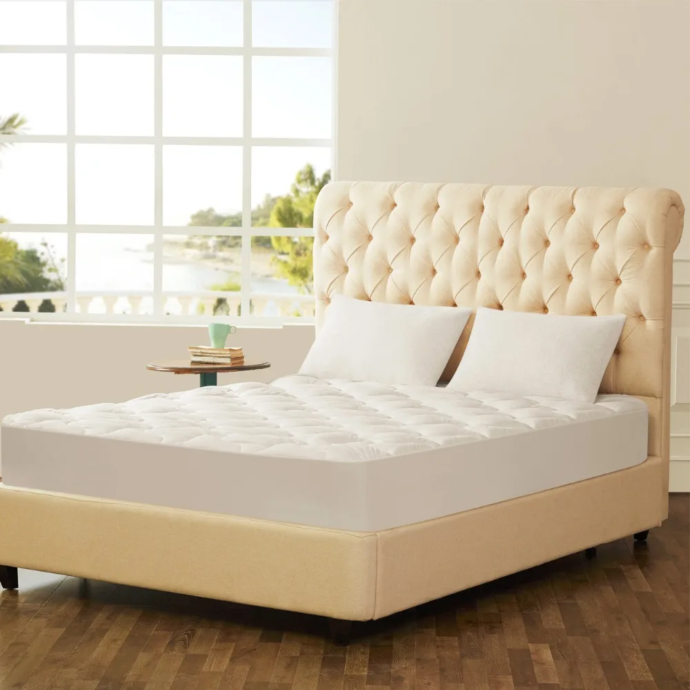 

GIGIZAZA Overfill Mattress Pad Queen King Size White Quilt Mattress Protect Cover for Bed with elastic protection
