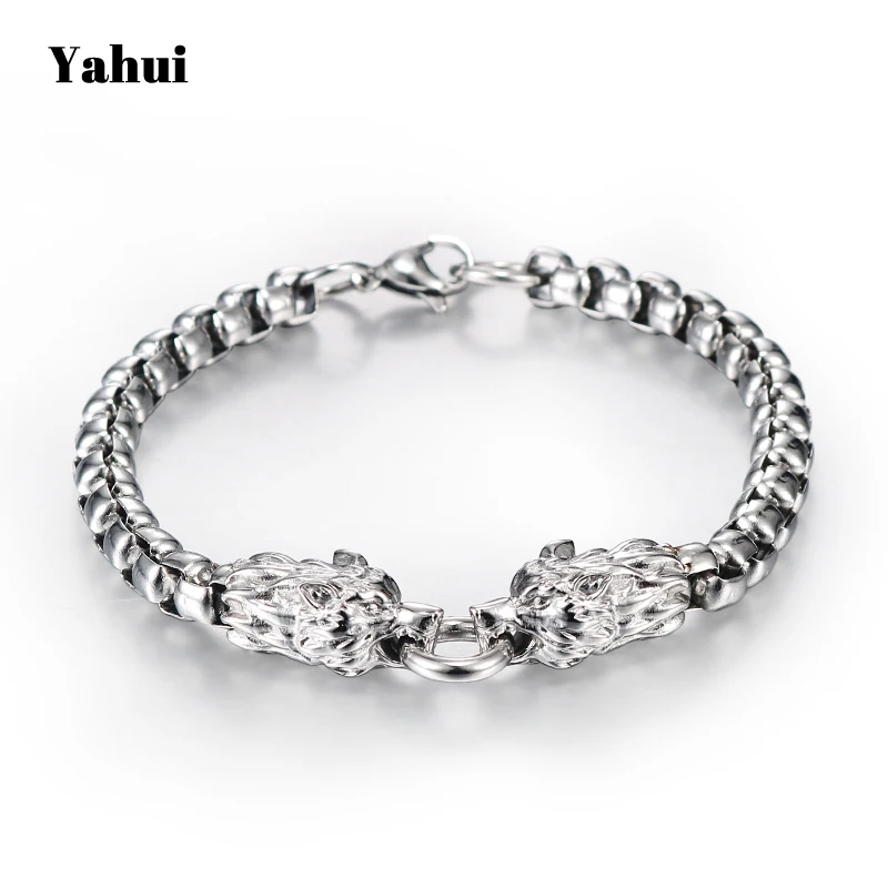 

YaHui stainless steel silver Wolf head bracelets for men friendship charms bracelets gifts for men fashion jewelry handmade