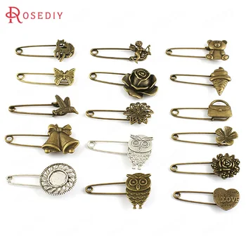

(24581)6PCS 50x11MM Iron Big Brooch Pins Weld Alloy Ice cream Heart Rose Birds Bear Angel Butterfly Horse Jewelry Findings