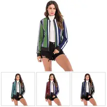 Женская Осенняя куртка большого размера, подходящая по вертикали полоска, бейсбольная форма, кардиган на молнии, куртка