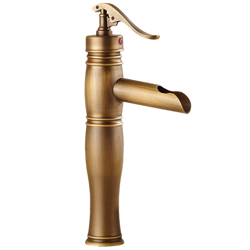 Antique Brass Bathroom Sink Basin Faucet Mixer Tap Waterfall Spout Single Hole Vessel Sink Faucet KD1258 Antique Brass Bathroom Sink Basin Faucet Mixer Tap Waterfall Spout Single Hole Vessel Sink Faucet KD1258