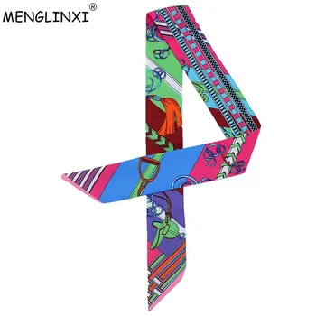 

2020 New Fashion Scarf Chain Saddle Print Tie Women Silk Scarf Fashion Head Scarf Brand Handle Bag Ribbons Small Long Scarves