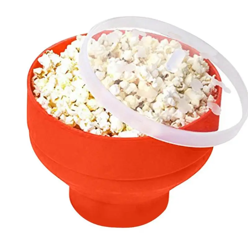 Popcorn Bowl Silicone Microwave Folding Popcorn Maker Bucket with Lid Food Making Home Kitchen Tools