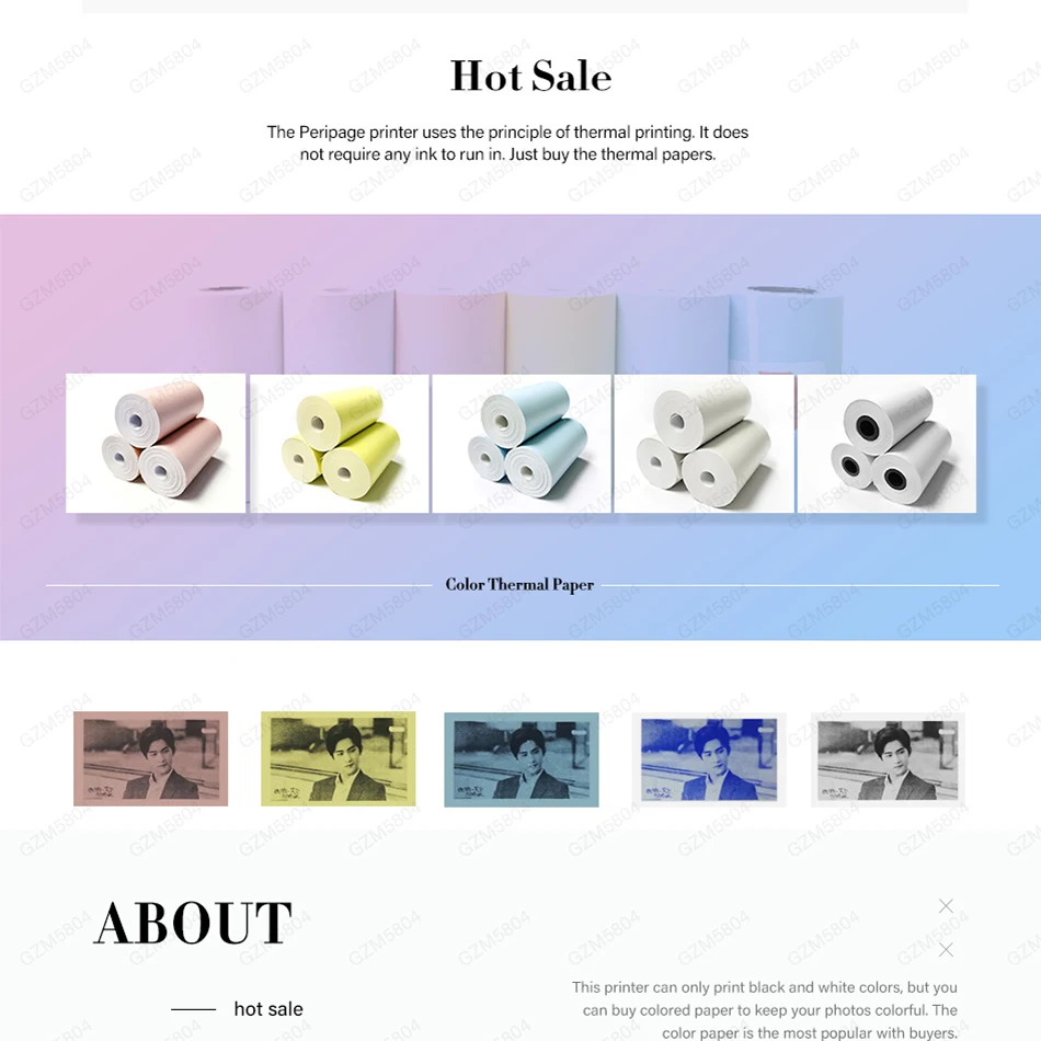 اللون الأبيض الوردي الأزرق بطاقة لاصقة الحرارية ورقة ل 203 304 ديسيبل متوحد الخواص Peripage الصورة البسيطة جيب بلوتوث طابعة لالروبوت iOS