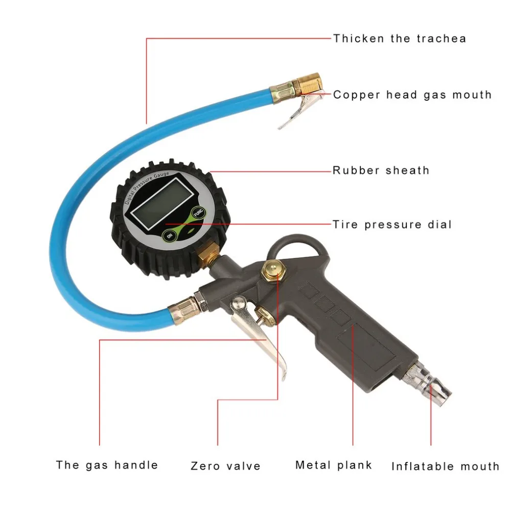 Высокоточный воздушный шиномонтажный пистолет, цифровой манометр для шин со шлангом, штепсельная вилка Volt Mete для автомобиля, инструменты для ремонта мотоцикла