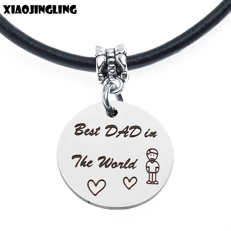 XIAOJINGLING Leather Rope Chain Necklace Long Necklace 'Best DAD in The World' Pendants
