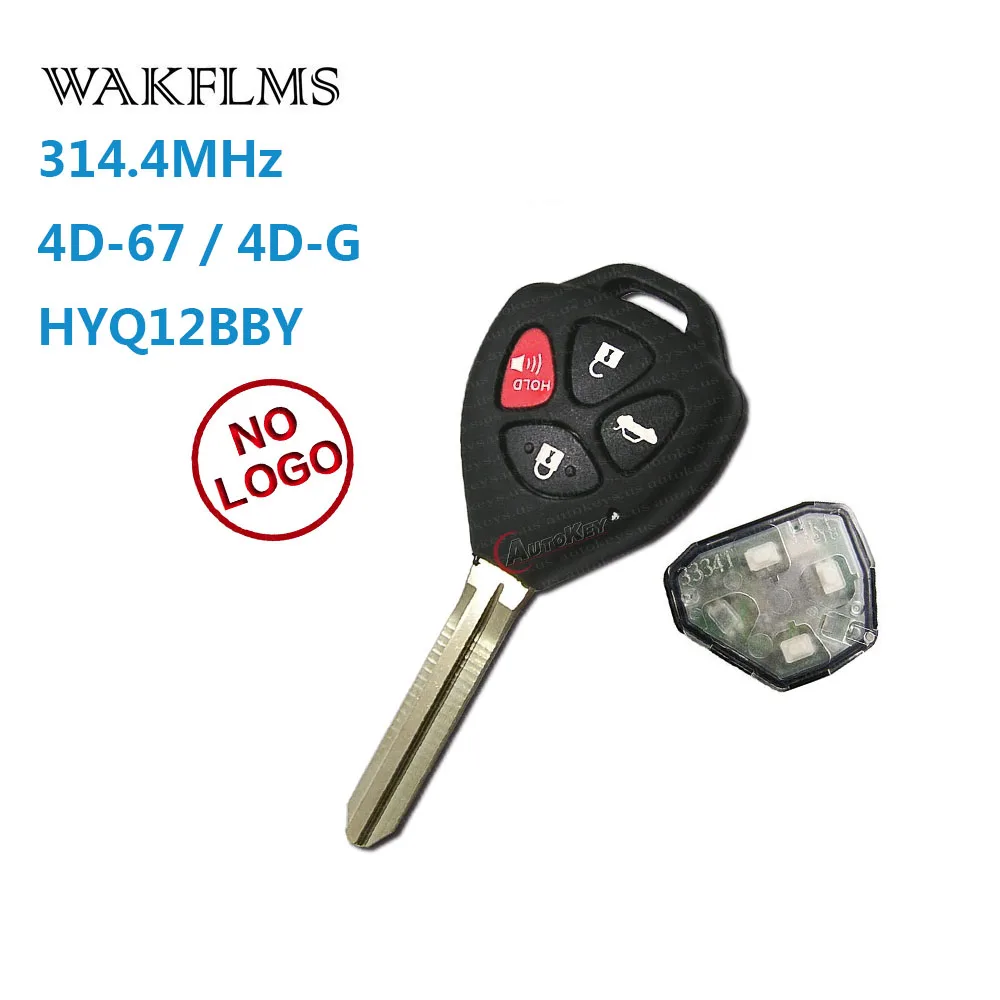 4 кнопки дистанционного ключа Fob HYQ12BBY 314,4 МГц с 4D67/G чип для Toyota Camry 2007-2011 без Mark