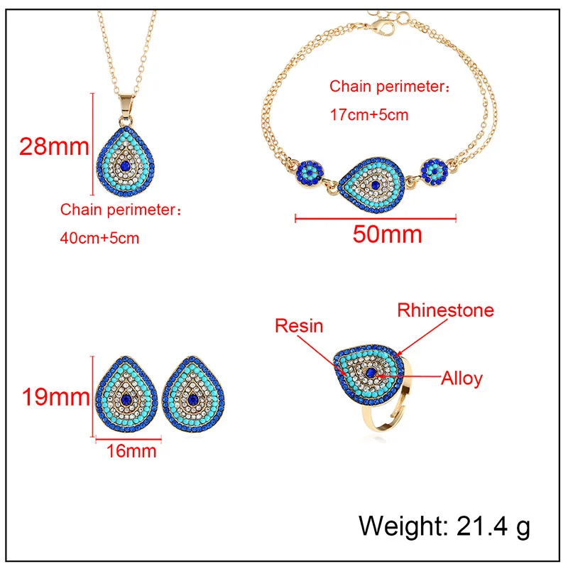 5pcs/set jewelry necklace bracelet drops Turkey blue eye jewelry set