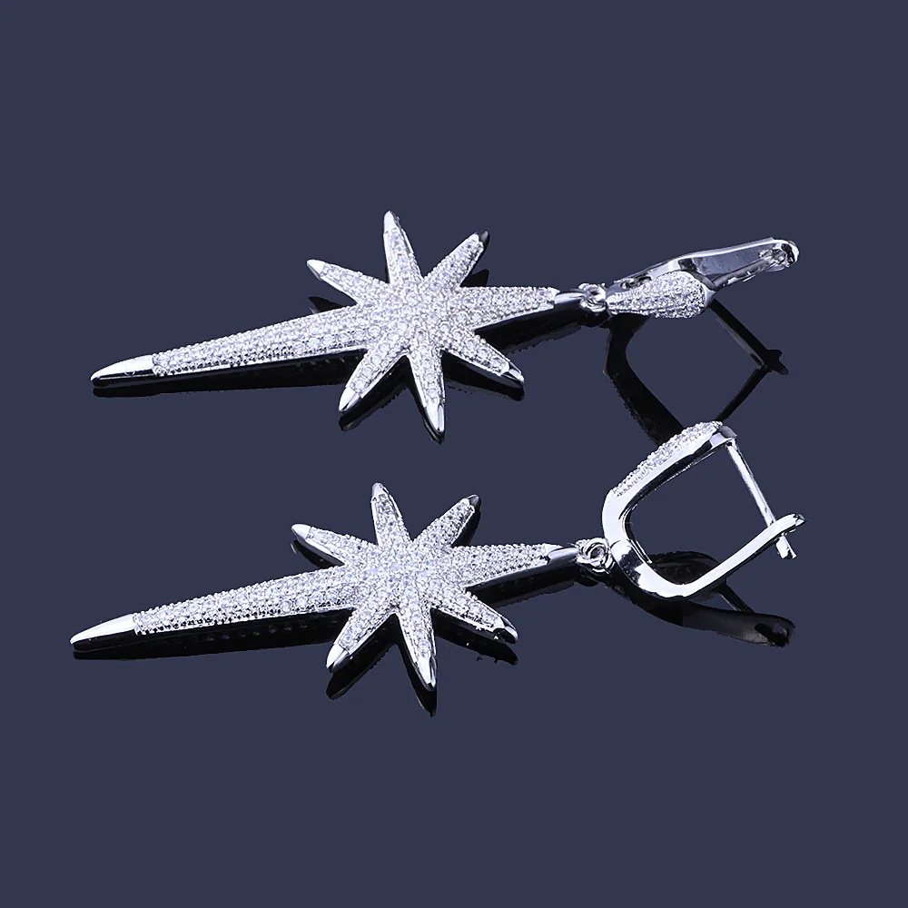 FARLENA Jewelry Starlight-shape Micro Zircon Crystal Drop Earrings for Women Wedding Party Accessory Luxury Long Earrings Female