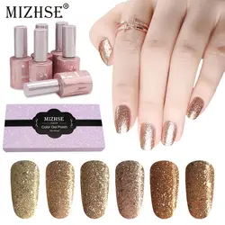 MIZHSE гвозди Gel18ml полу Перманентный лак для ногтей голографический Блеск Сияющий золотой Маникюр УФ-лак для ногтей лак