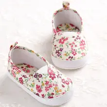 Цветочные Холст новорожденных до 18 м младенцев новорожденных девочек мягкой кроватки обувь Prewalker подошва обувь