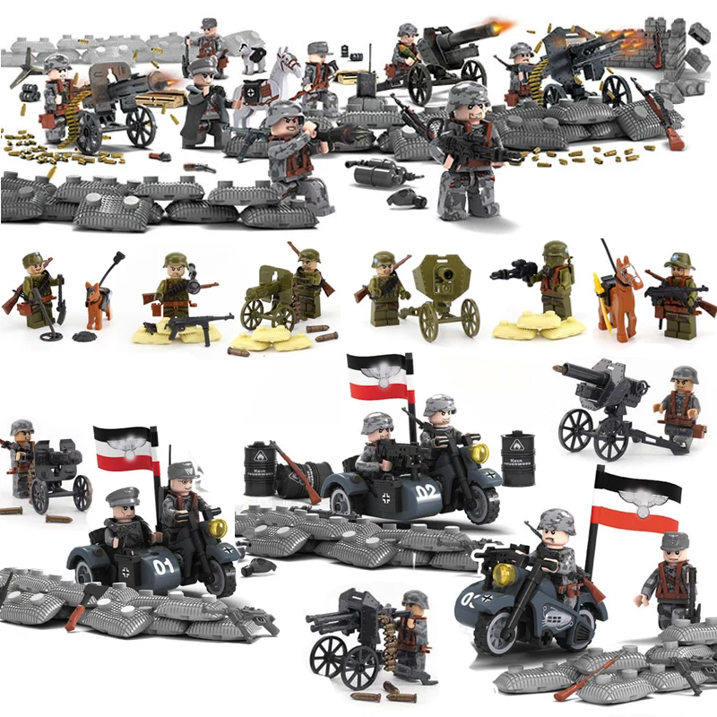 WW2 Blcoks German Soldiers With Weapons War horse Military Army Set Building Bricks Compatible Legoed Toys Gifts for Children