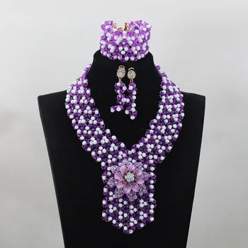 

Romantic White/Purple Flowers Handmade Beads Crystal Jewelry Set African Jewelry Set Bridal Jewelry Set Free ShippingABL964