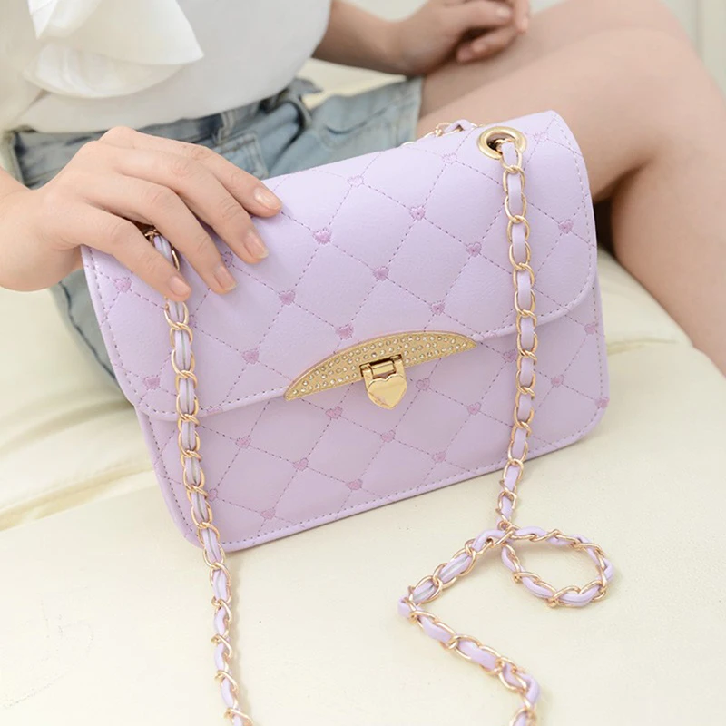 Из искусственной кожи Для женщин сумка плед Дамы Crossbody цепи Мода Карамельный цвет